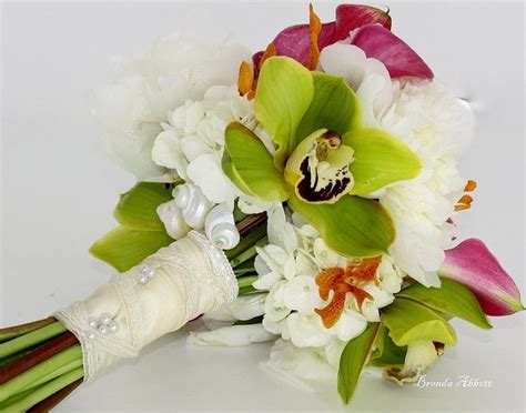 Tropical Orchid With Shells Bridal Bouquet Wedding Flowers Bridal