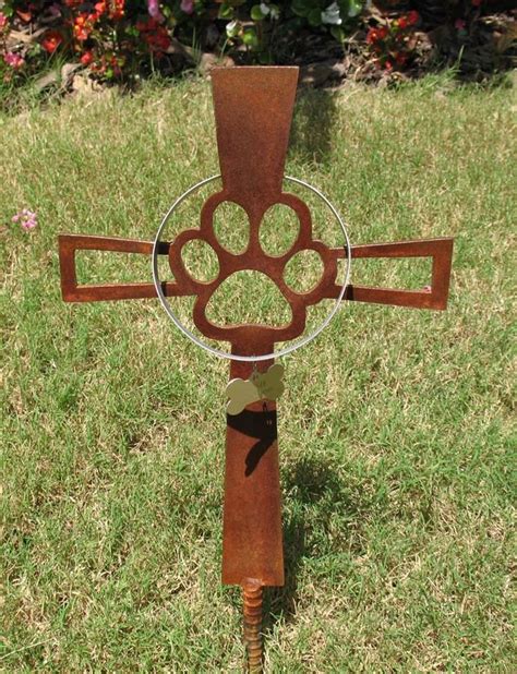 Dog Pet Memorial Cross Metal Garden Stake 1 Metal Garden Art Metal