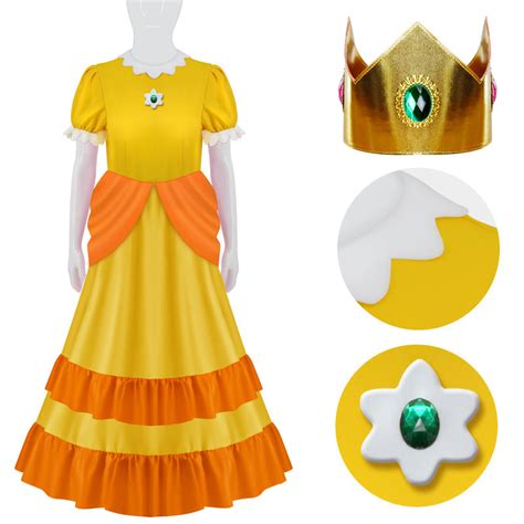 Girls Princess Peach Costume Adults Yellow Peach Cosplay Dress Hallowe