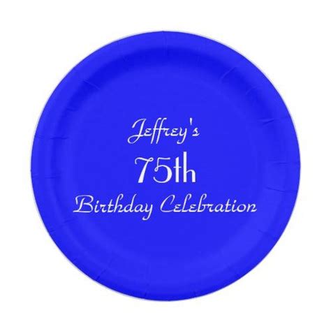Bright Blue Paper Plates 75th Birthday Party Paper Plate 25th Birthday