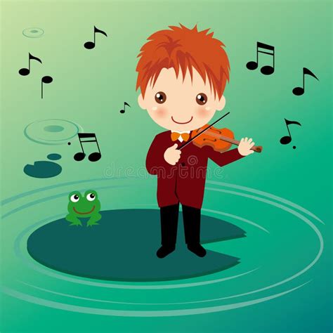 Playing Violin Boy On Waterlily Stock Vector Illustration Of Note