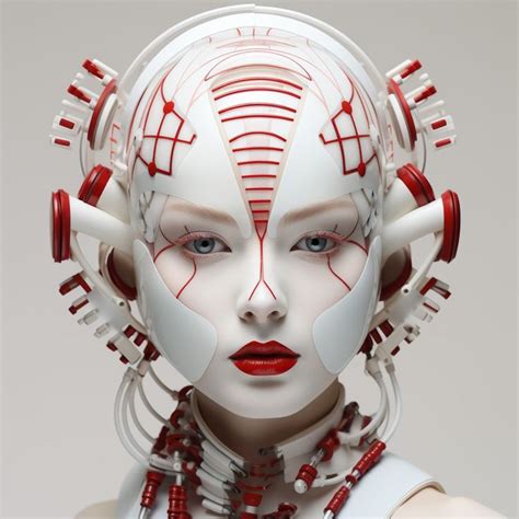 A Womans Head With Red And White Lines On It