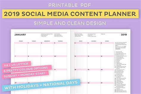 2019 Social Media Content Planner | Social media content planner, Content planner, Social media 