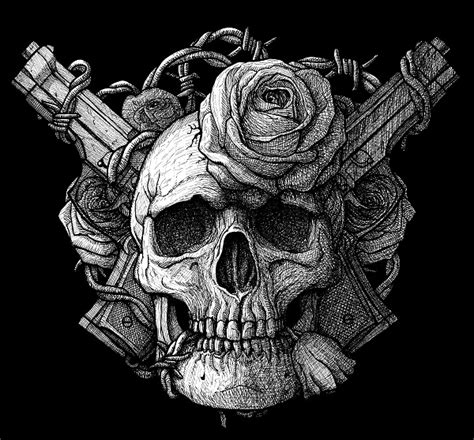 Skull Guns And Roses By Grimsoulart On Deviantart