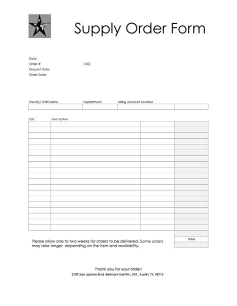 Product Order Form Template Word