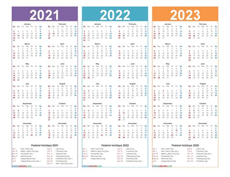 Calendar For 2021 2022 2023 Ten Free Printable Calendar 2021 2022