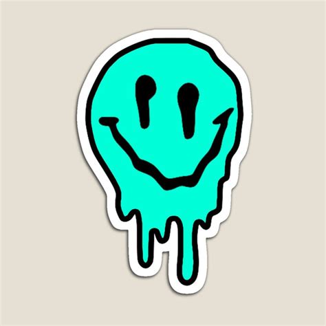 Mint green smiley drip black face black outline Magnet by abbyfischler