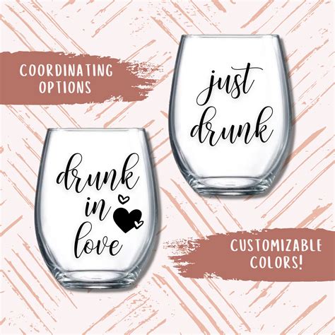 Drunk In Love Just Drunk Stemless Wine Glassesbride And Etsy