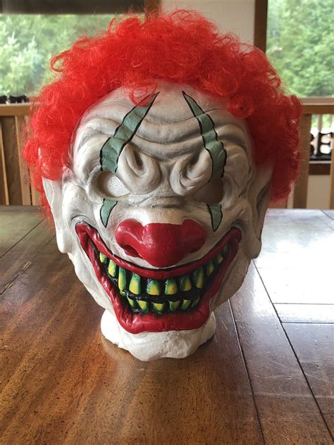 Scary Halloween Clown Mask Rubber Latex Red Curly Hai Gem