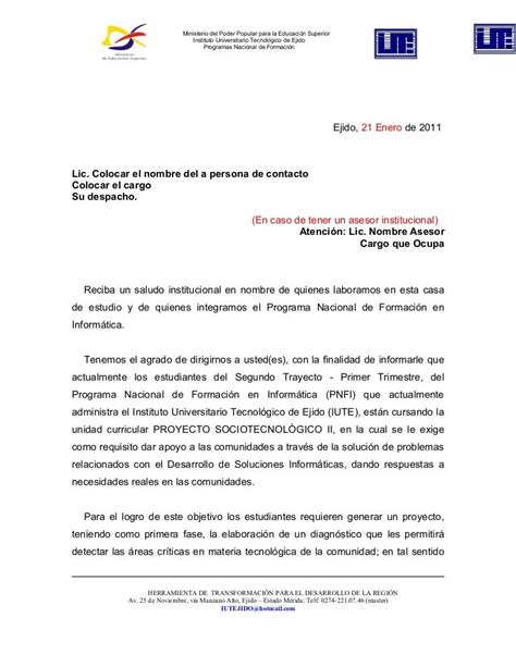 Modeolo Carta De Solicitud De Proyectos