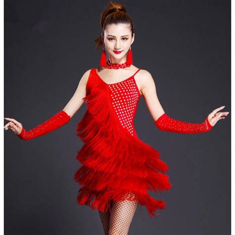 Black Red New Design Fringe Lady Latin Dance Dresses Sexy Women Sequin Latin Dance Dress For