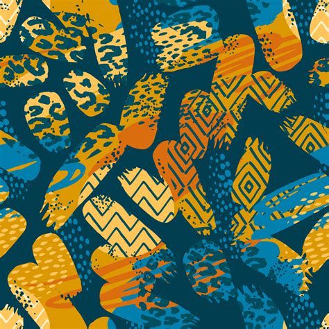 Tribal ethnic seamless pattern with animal print and brush strokes ...