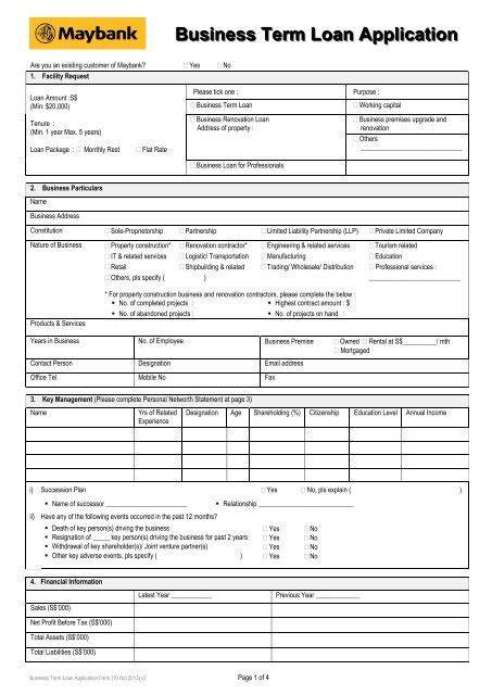 *mandatory document for declaration of u.s. Download the Business Term Loan Application Form - Maybank