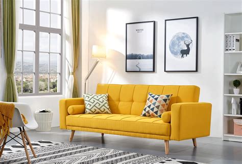 esf e116 yellow retro modern style linen fabric sofa bed minimalist living room living room