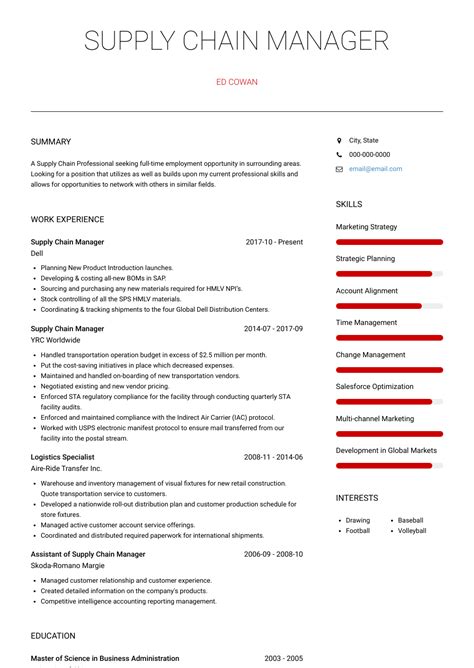 Examples of supply chain activities include farming, refining, design, manufacturing, packaging, and transportation. Supply Chain Manager - Resume Samples and Templates | VisualCV