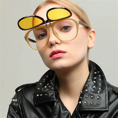 Mimiyou Oversized Oval Sunglasses Women Flip Up Vintage Fashion Cat Eye