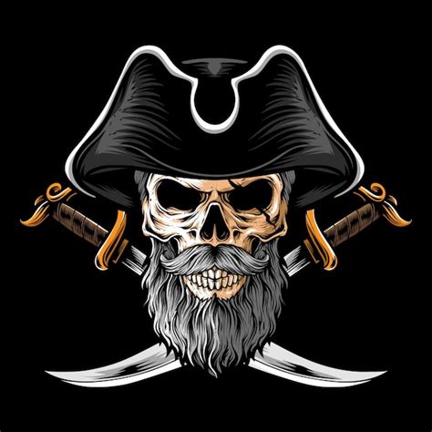 Calavera Pirata Con Dos Espadas Vector Premium