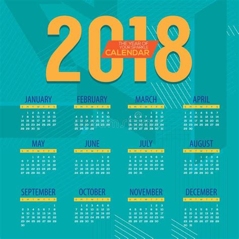 2018 Modern Colorful Graphic Printable Calendar Starts Sunday Stock