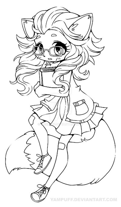 Fox Girl Chibi Lineart By Yampuff On Deviantart