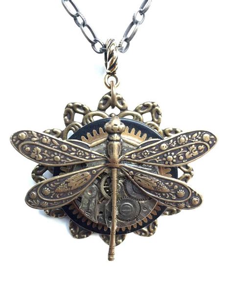 Steampunk Dragonfly Necklace Dragonfly Clock Pendant Unique Steampunk