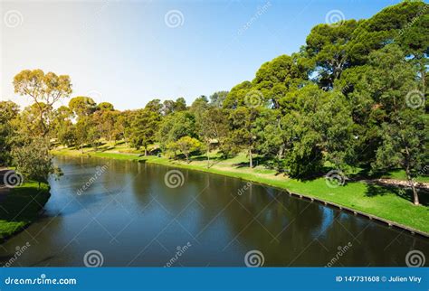 Torrens River And Riverbank Garden And Promenade View In Adelaide
