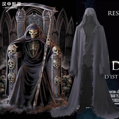 Grim Reaper Cosplay Costume Halloween Full Suit Clothing Black Cloak