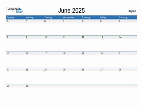 June 2025 Monthly Calendar With Japan Holidays