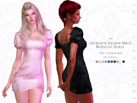 Jacquard Square Neck Bodycon Dress By Darknightt At Tsr Sims 4 Updates