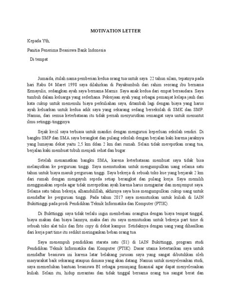 Contoh Motivation Letter Pdf