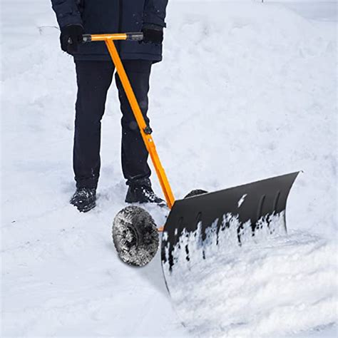 Review Snow Shovel With Wheels Rolling Snow Pusher Shovel Snow Pusher