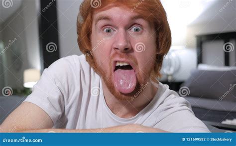 Tongue Young Man Behaving Like Crazy Person Stock Photo Image Of