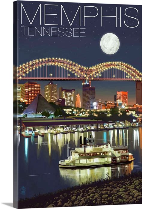 Memphis Tennessee Memphis Skyline At Night Retro Travel Poster Wall