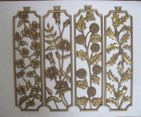 Sexton Four Seasons Metal Wall Hangings Plaques 19 75 Antique Gold Finish Vintage Midcentury