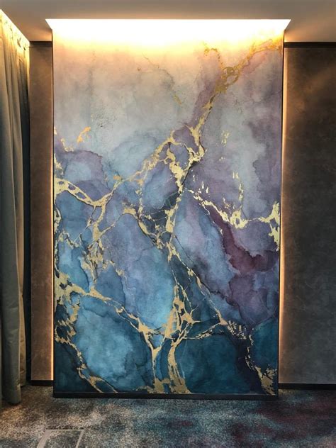 Wall Treatments Blue And Purple Watercolour Marble Effect
