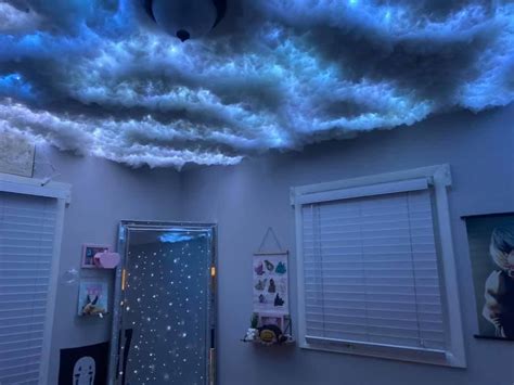 Stuffing Fairy Lights Storm Cloud Ceiling Room Makeover Bedroom