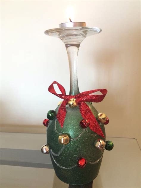 Items Similar To Christmas Tree Wine Glass Candle Holder