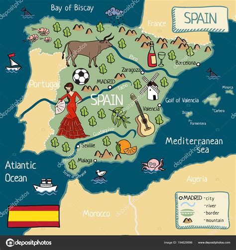 Cartoon Map Of Spain Stock Vector Image By ©lashmipics 194629996
