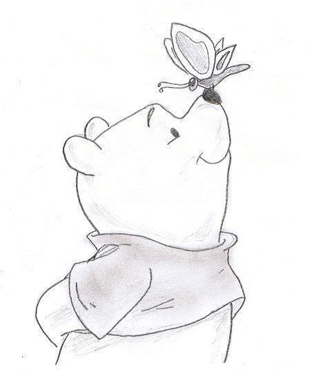 A Drawing Of Winnie The Pooh With A Butterfly On Its Head