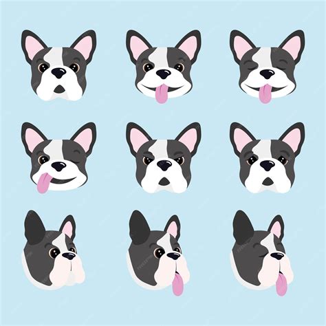 Premium Vector French Bulldog Dog Emoji Emoticon Expression