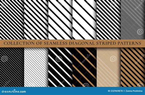 Set Of Seamless Diagonal Lines Patterns Striped Stock Vector