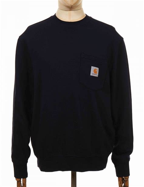 Carhartt Wip Pocket Crewneck Sweatshirt Dark Navy Clothing From Fat