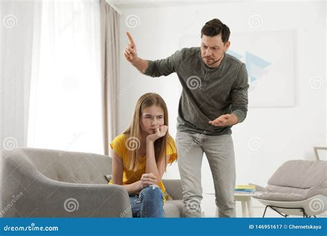 Father Scolding His Teenager Daughter Stock Image Image Of Living