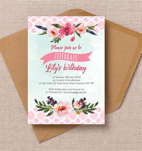 Watercolour Floral Party Invitation From £080 Each