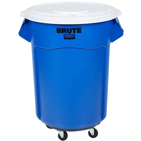 Rubbermaid Brute 55 Gallon Blue Round Recycle Trash Can With White