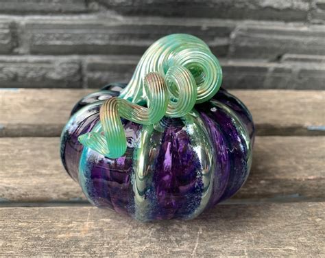 Purple And Ice Blue Glass Pumpkin 4 Decorative Blown Etsy