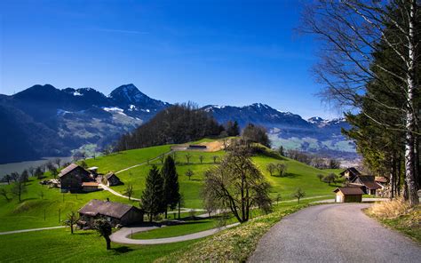 Wallpaper Switzerland Schwyz Nature Mountains Roads Meadow 3840x2400