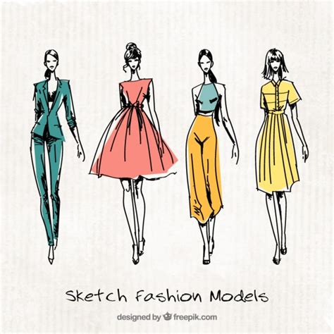 You can use our images for unlimited commercial purpose without asking permission. Four cute sketches of fashion models Vector | Free Download