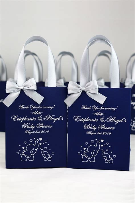 25 Elephant Baby Shower T Bags With Satin Ribbon Handles Bow And