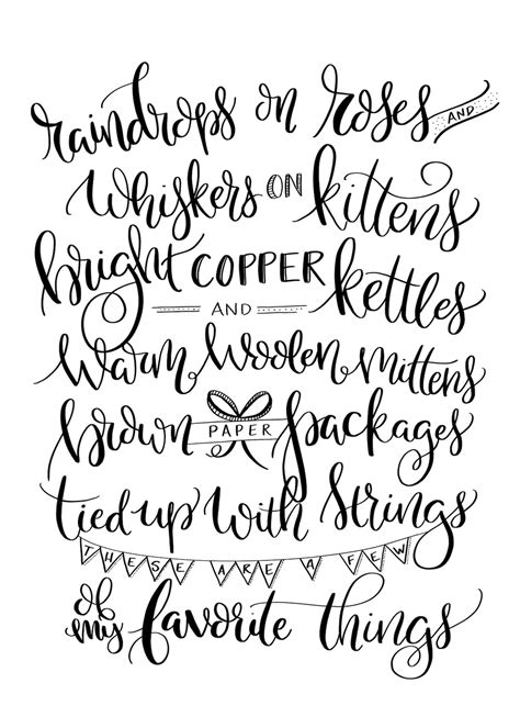 favorite things raindrops on roses and whiskers on kittens hand lettered and illustrated lyrics