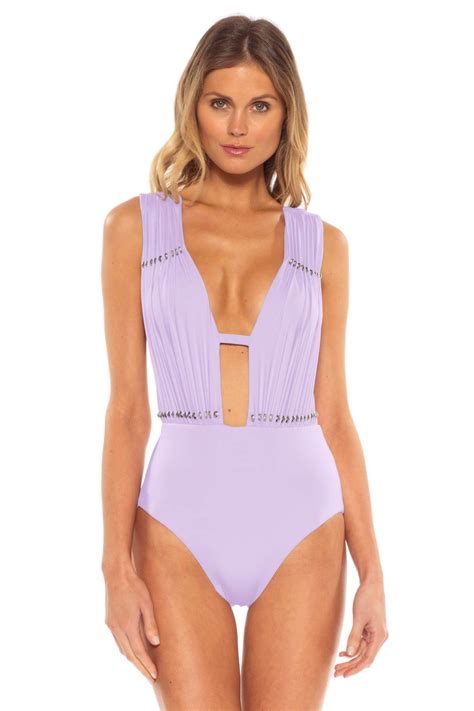 Becca By Rebecca Virtue S Reconnect Pleated Plunge One Piece Swimsuit Plunging One Piece